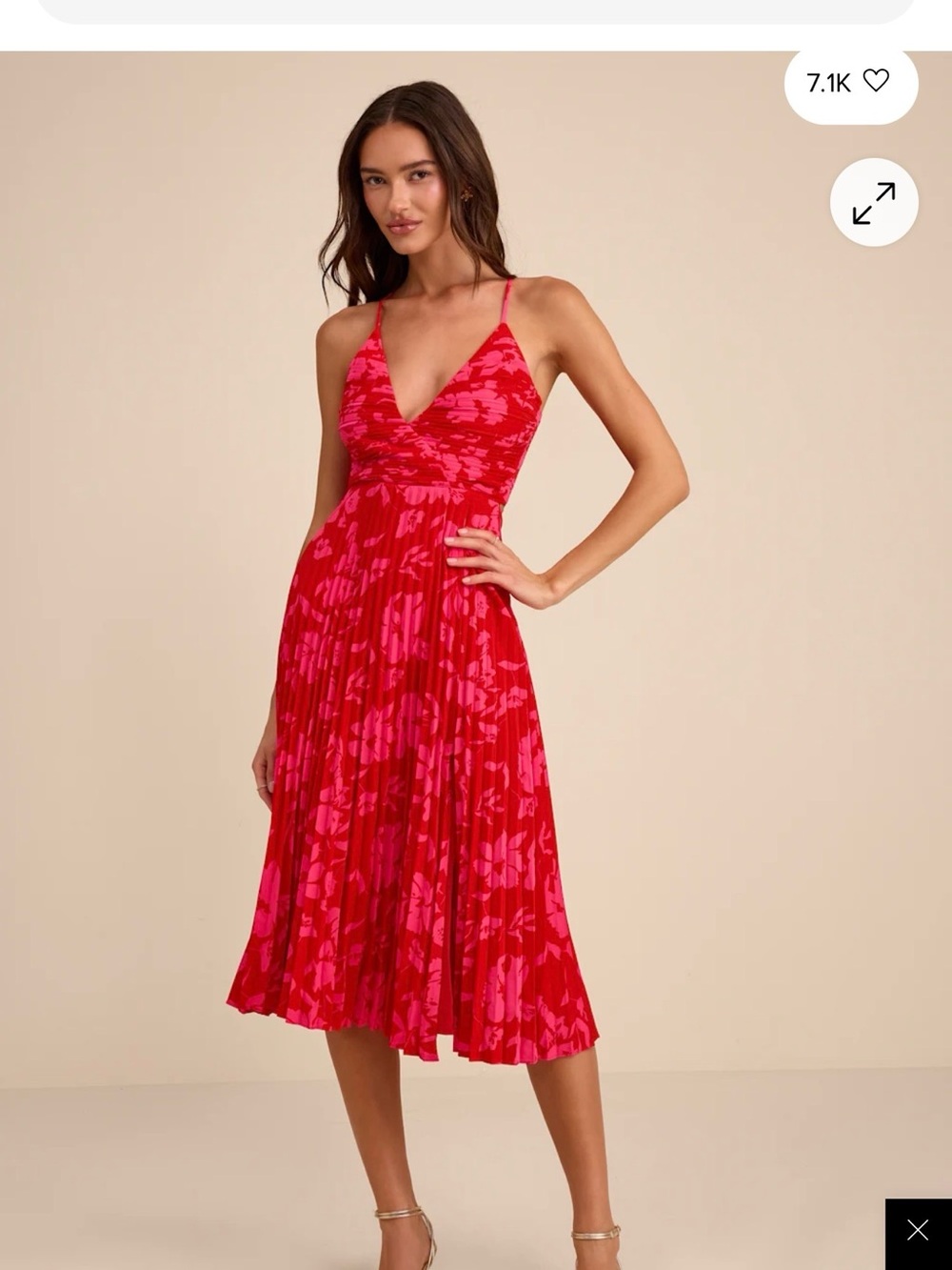 Lulu's Red & Pink Floral V-Neck Spaghetti Strap Maxi Dress NWT - Picture 2 of 7